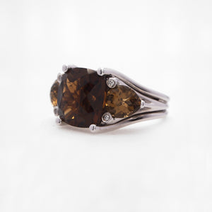 Sterling Silver Smoky Quartz And Diamond Ring