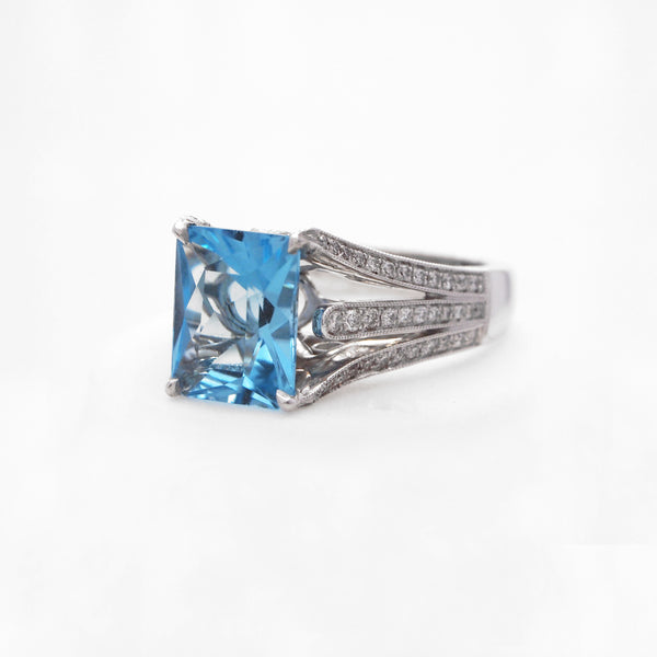 18K White Gold Blue Topaz And Diamond | Judith Arnell Jewelers