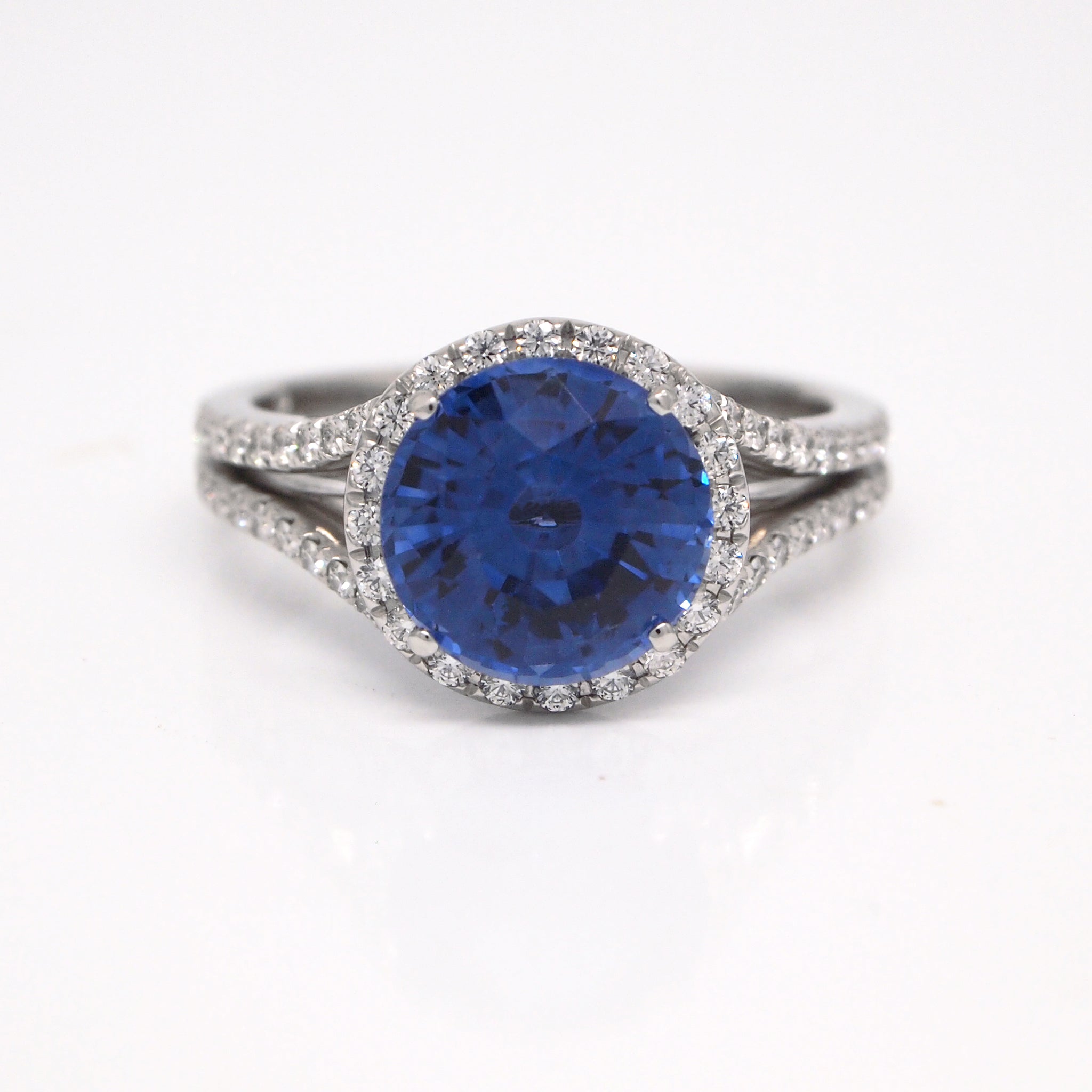 Shop Platinum Sapphire Halo Engagement Ring | Judith Arnell - Judith ...