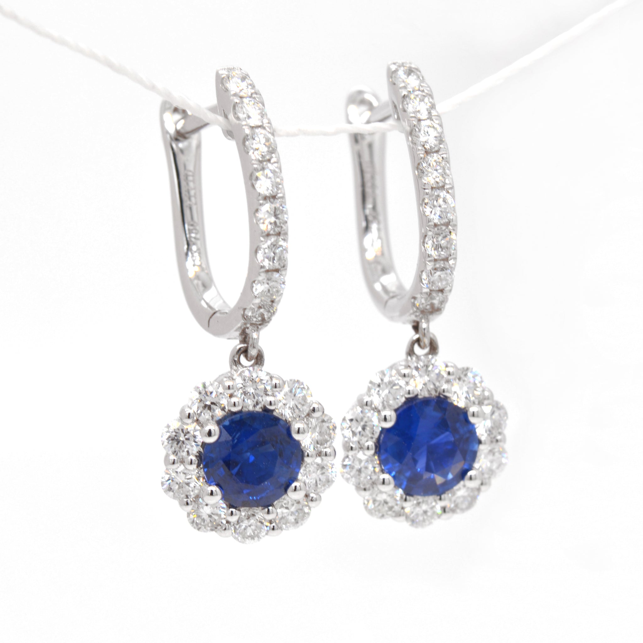 18K White Gold Blue Sapphire And Diamond Earrings - Judith Arnell Jewelers