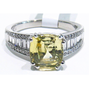 custom design platinum natural yellow sapphire and diamond ring